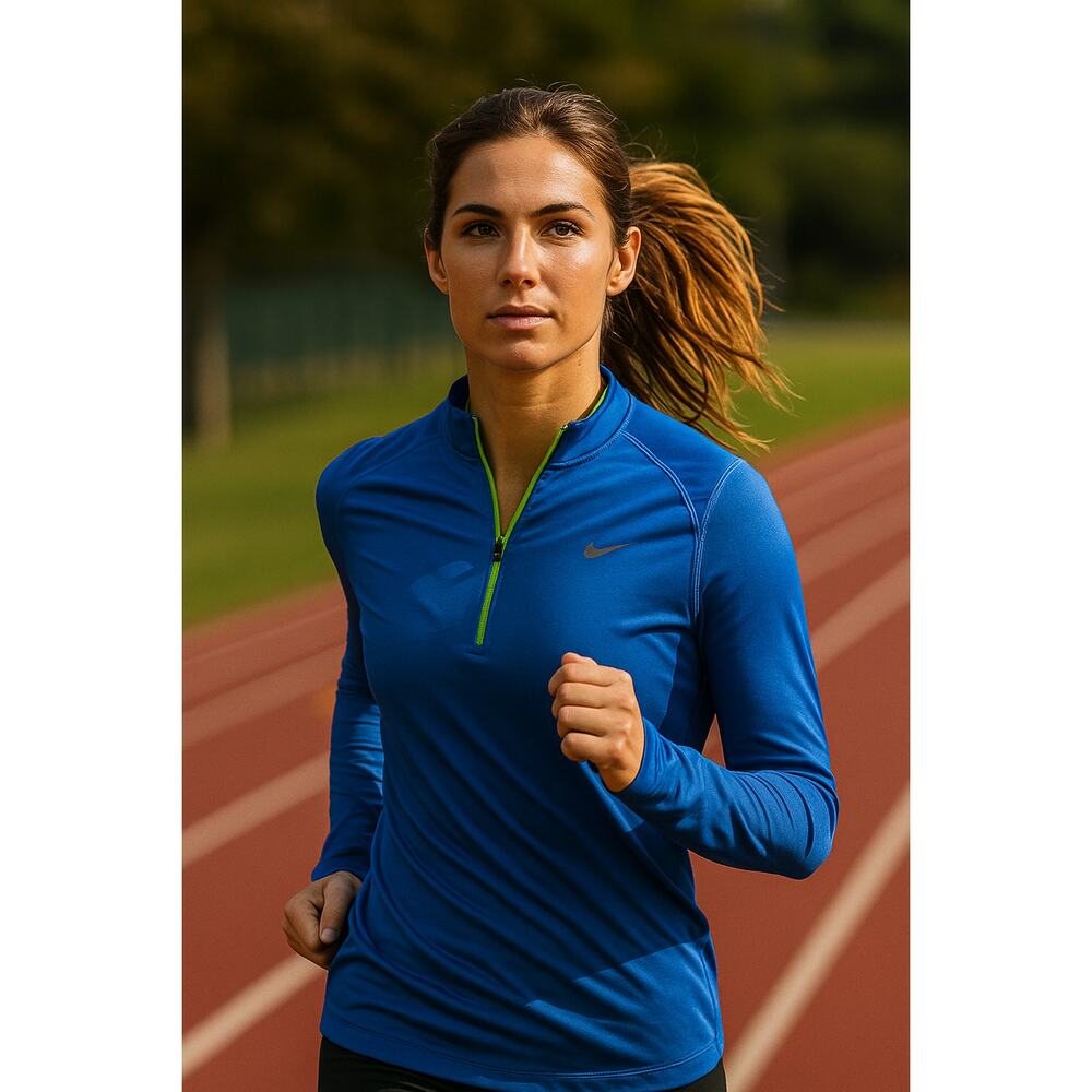 Nike Athletic Dri-Fit Quarter Zip Shirt M Reflective Trim Blue Lime Green